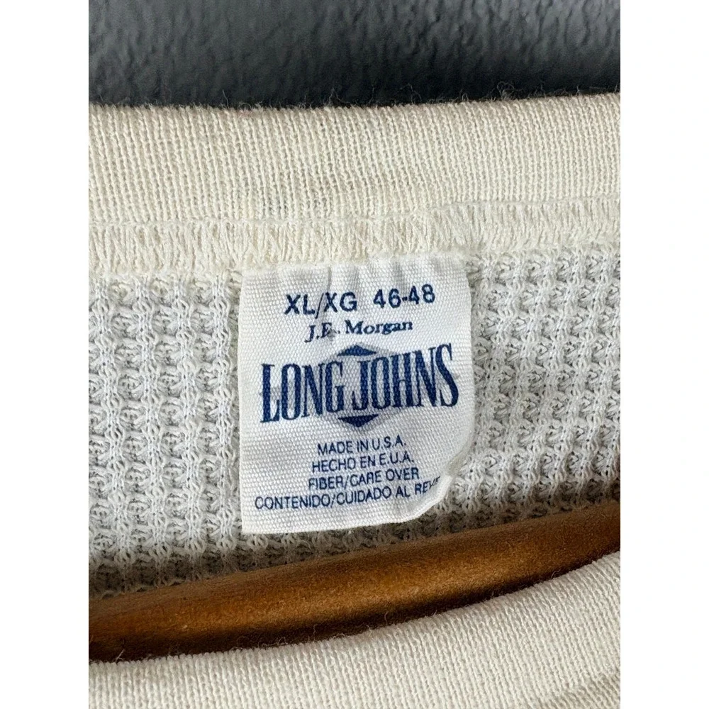 Vintage 90s JE Morgan Long Johns Shirt Mens L/M Cream Waffle Thermal USA NICE